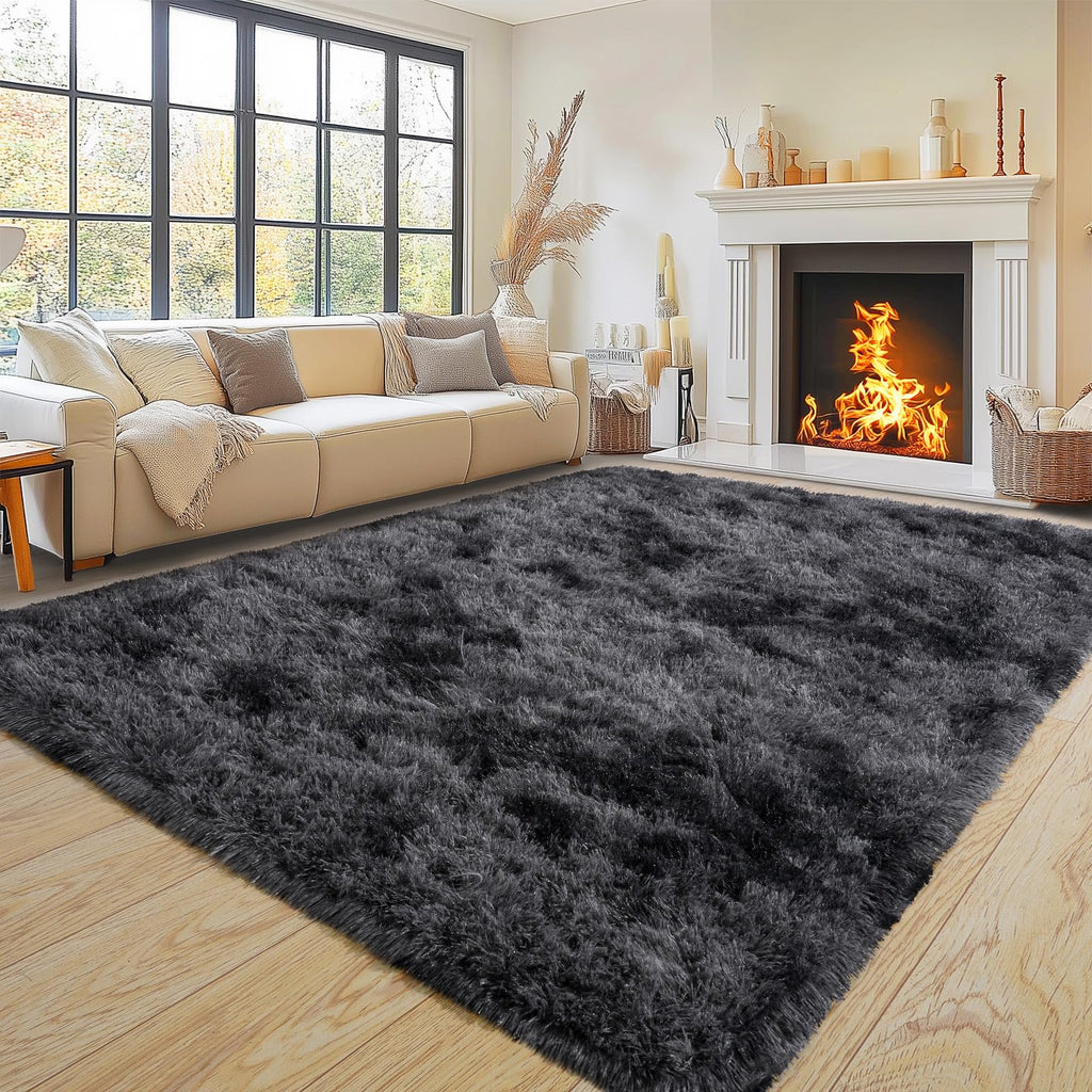 Super Fluffy Area Rug for Living Room 5x7, Shaggy Carpet, Dark Grey