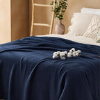 Bedsure 100% Cotton Muslin Blanket Queen Size for Bed - 4-Layer Breathable and Lightweight Thin Soft Summer Gauze Muslin Blankets for Adults, Navy Blue, 90x90 Inches