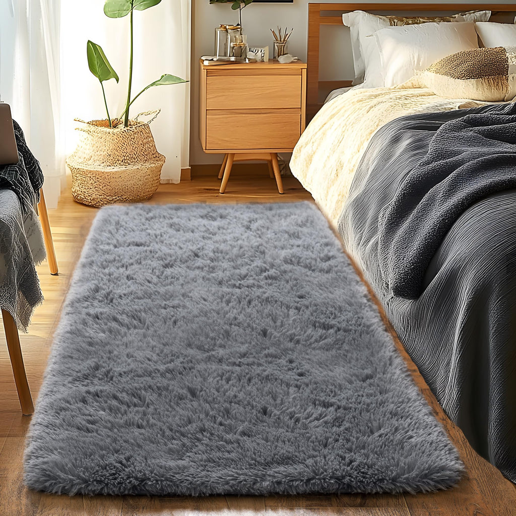 Quntue Runner Rugs for Bedroom 2x6 Rug Runners for Hallways Non Slip Soft Shag Bedside Rug, Fluffy Area Rug Throw Rugs for Living Room, Floor Carpet Runner for Nursery Kids Dorm, Grey