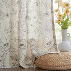 jinchan Linen Floral Curtains for Living Room 84 Inch Length Grey Flower Curtain Rod Pocket Back Tab Farmhouse Curtains with Printed Floral Bedroom Window Curtain Set, 2 Panels Gray