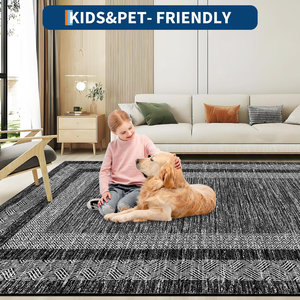 GarveeHome 2x6 Modern Bordered Runner Rug Soft Non Slip Washable Floor Carpet