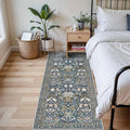 3x6 Washable Entryway Area Rugs: Vintage Easy to Clean Kitchen Rug Runner Soft Non Slip Floor Mat Indoor Farmhouse Carpet for Bathroom Living Room Bedroom Printed Hallway Runners(3x6 Floral/Blue)