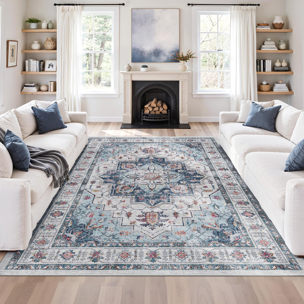zesthome 5x7 Area Rugs for Living Room,Large Washable Rug,Blue