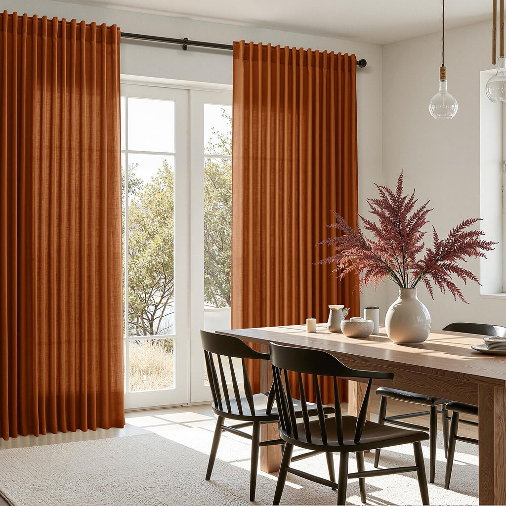 Nanspring Rust Linen Curtains 63 Inch Length for Living Room Light Filtering Semi Sheer Curtain Back Tab and Rod Pocket Vintage Rustic Luxury Home Decor Drapes for Bedroom Office 52x63, 2 Panels
