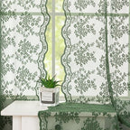 YJ YANJUN Vintage Lace Curtains 63 Inch Length-Victorian Floral Dark Olive Green Sheer Curtains 1 Pair Transparent Voile for Bedroom Kitchen Sunroom Bohemian Christmas Decor Rod Pocket W52 x L63
