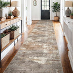 2'6''x14' Washable Kitchen Runner Rug: Modern Abstract Runners for Hallway Soft Non Slip Rugs with Rubber Backing Low Pile Thin Floor Carpet for Entryway Bedroom Bathroom Indoor(Brown/Brick,2'6''x14')