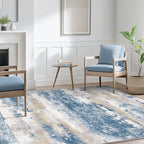 Area Rugs 10x14 for Living Room Bedroom, Modern Abstract Machine Washable Large Blue Cream Rug, Soft Low Pile Floor Carpet with Non Slip Backing for Dining Room