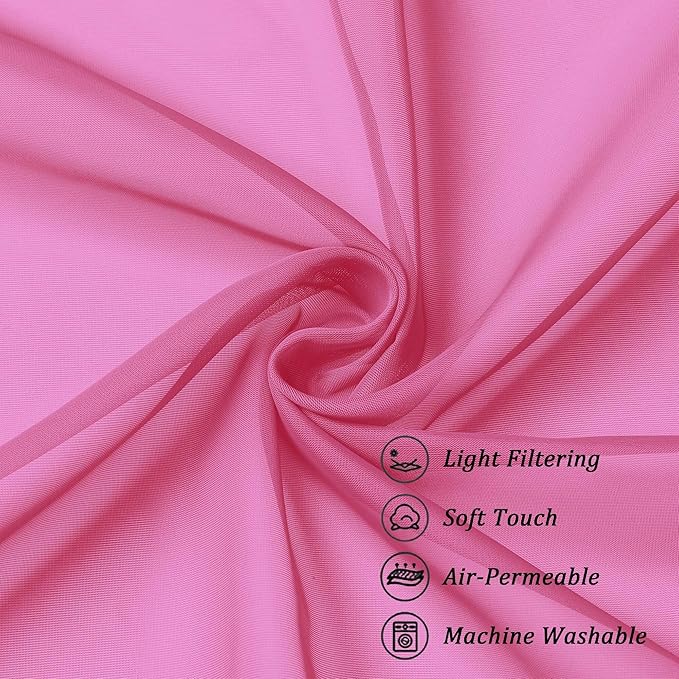 Chyhomenyc Hot Pink Sheer Curtains 72 Inch Length 2 Panels, Light Filtering Soft Airy Rod Pocket Voile Window Curtain Drapes for French Door Bedroom Living Room, Each 42Wx72L