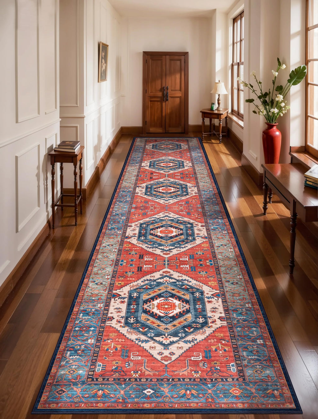 SERISSA 3x14 Washable Non Slip Boho Runner Rug for Hallway，Rust