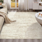 UERMEI Square Area Rugs : Washable 6x6 Neutral Modern Abstract Carpet for Living Room Bedroom - Soft Floor Mat with Non Slip Backing for Kitchen Nursery Dorms Farmhouse Home Decor - Beige/Brown