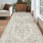 Madane 4x10 Wide Hallway Runner Rug: Washable Soft Rug Runners for Living Room Bedroom, Stain Resistant Low Pile Area Rugs Non Slip Floor Carpet for Ktichen (Beige/Brown, 4x10)