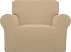Easy-Going Stretch Oversized Chair Sofa Slipcover 1-Piece Couch Sofa Cover Furniture Protector Soft with Elastic Bottom for Kids Spandex Jacquard Fabric Small Checks Sand