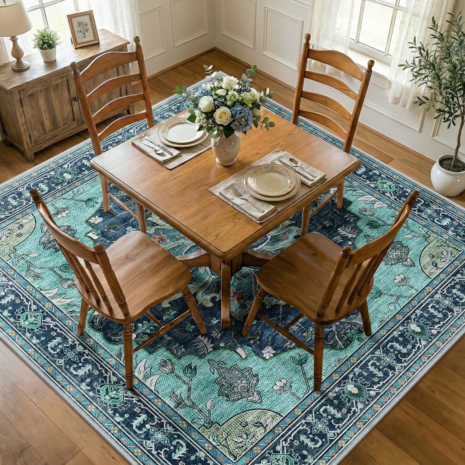 RELEANY Washable Area Rug, Square 8'x8', Teal
