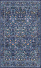 Vintage Dark Blue 3x5 Area Rugs for Entryway, Bedroom Beside Rug, Kitchen, Laundry Room, Non-Slip Low Pile Ultra Soft Stain Resistant Small Floral Carpet - Boho Plant Dusky Navy Decor