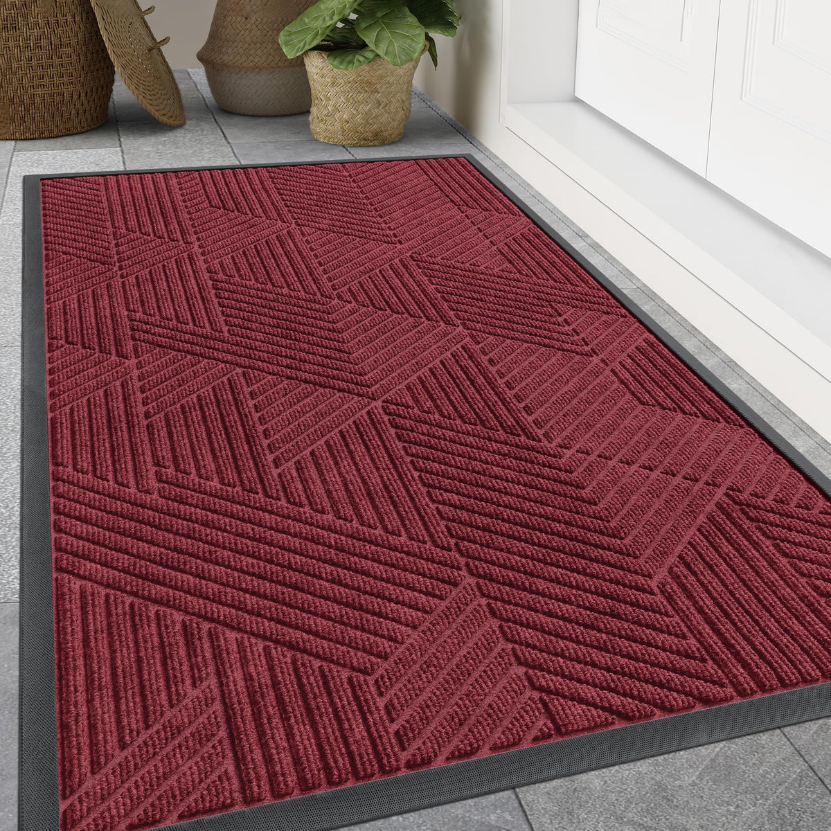 Smiry Front Door Mat Outside Entrance, Low Profile Rubber Doormat, 47x23