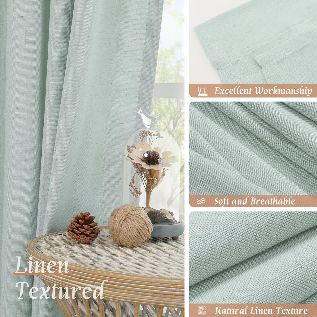 LAMIT Light Filtering Linen Curtains 63 Inch Length for Bedroom, Light Blue