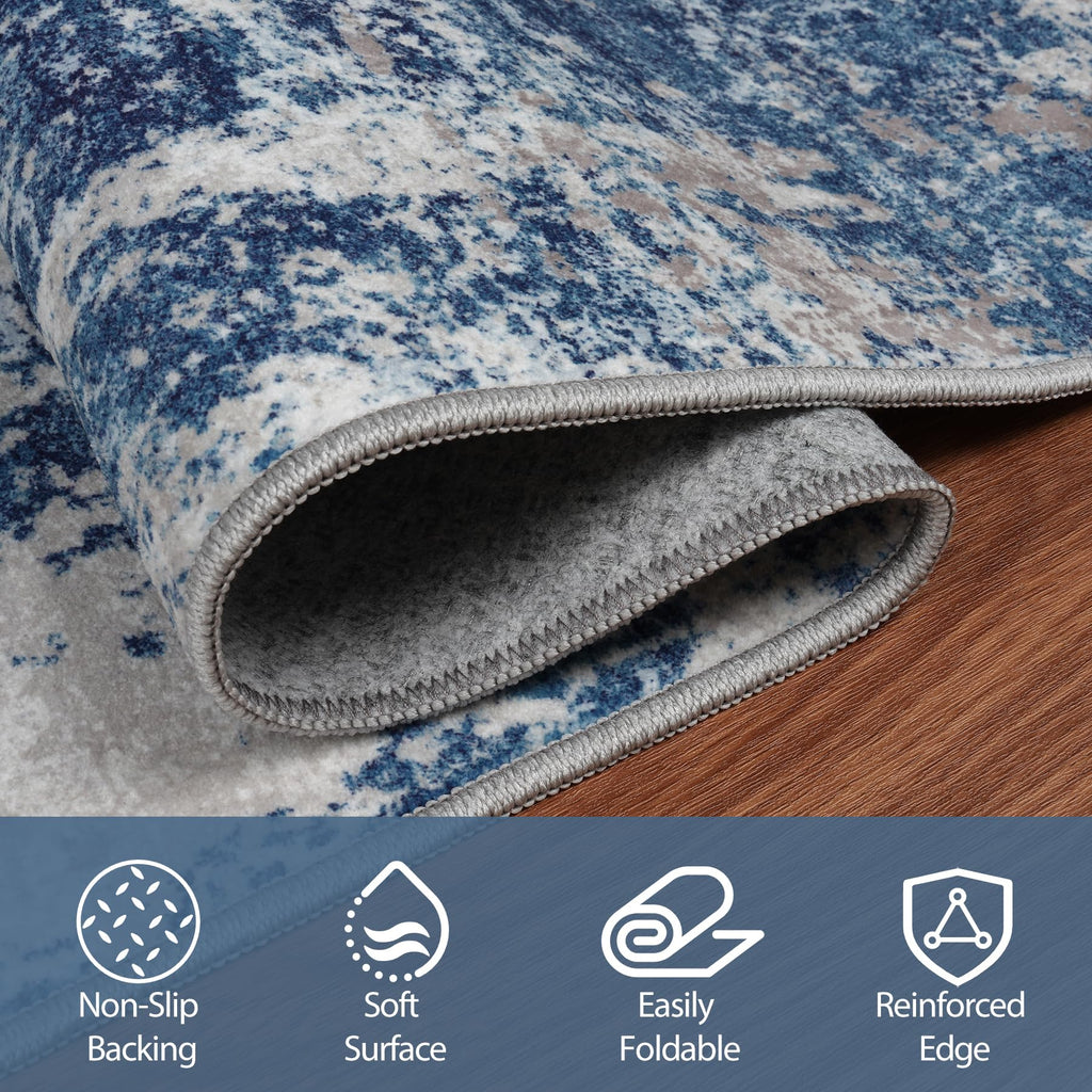 4x6 Area Rugs for Living Room Washable Bedroom Dining Room Blue Grey White