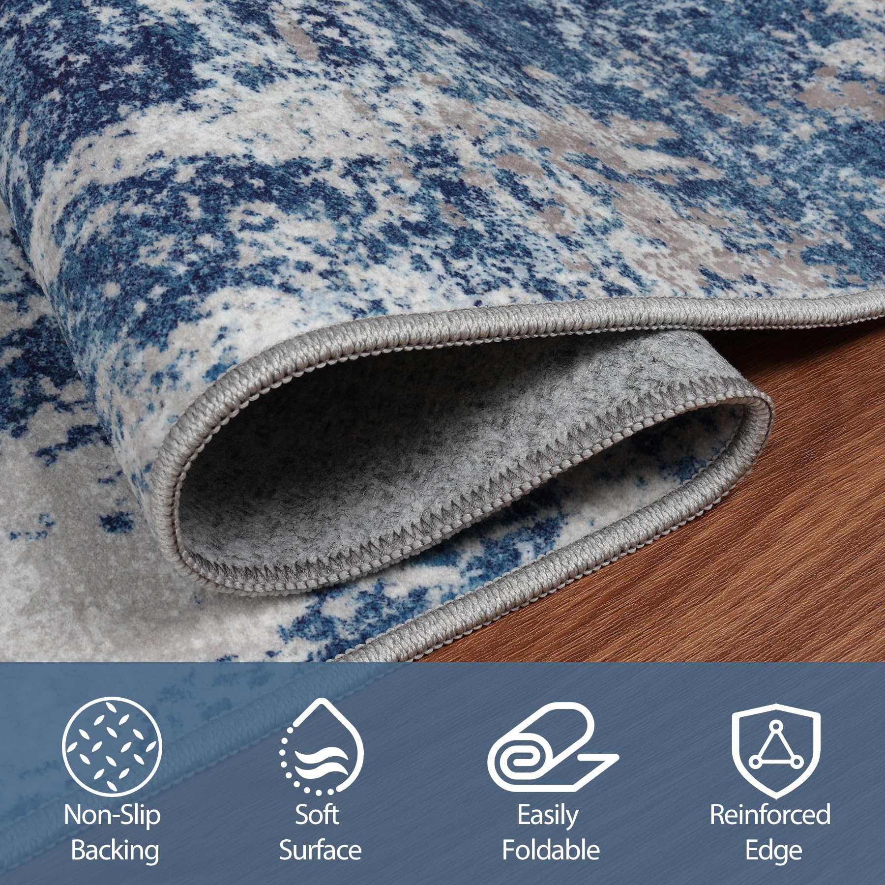 4x6 Area Rugs for Living Room Washable Bedroom Dining Room Blue Grey White