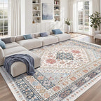 zesthome 9x12 Area Rugs for Living Room,Non-Slip Backing Washable Rugs,Vintage Large Area Rug，Stain Resistant Home Decor Rug (Multi,9'x12')
