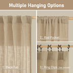 LAMIT 102 Inch Length Light Filtering Sheer Linen Curtains, 52 x 102 Inch