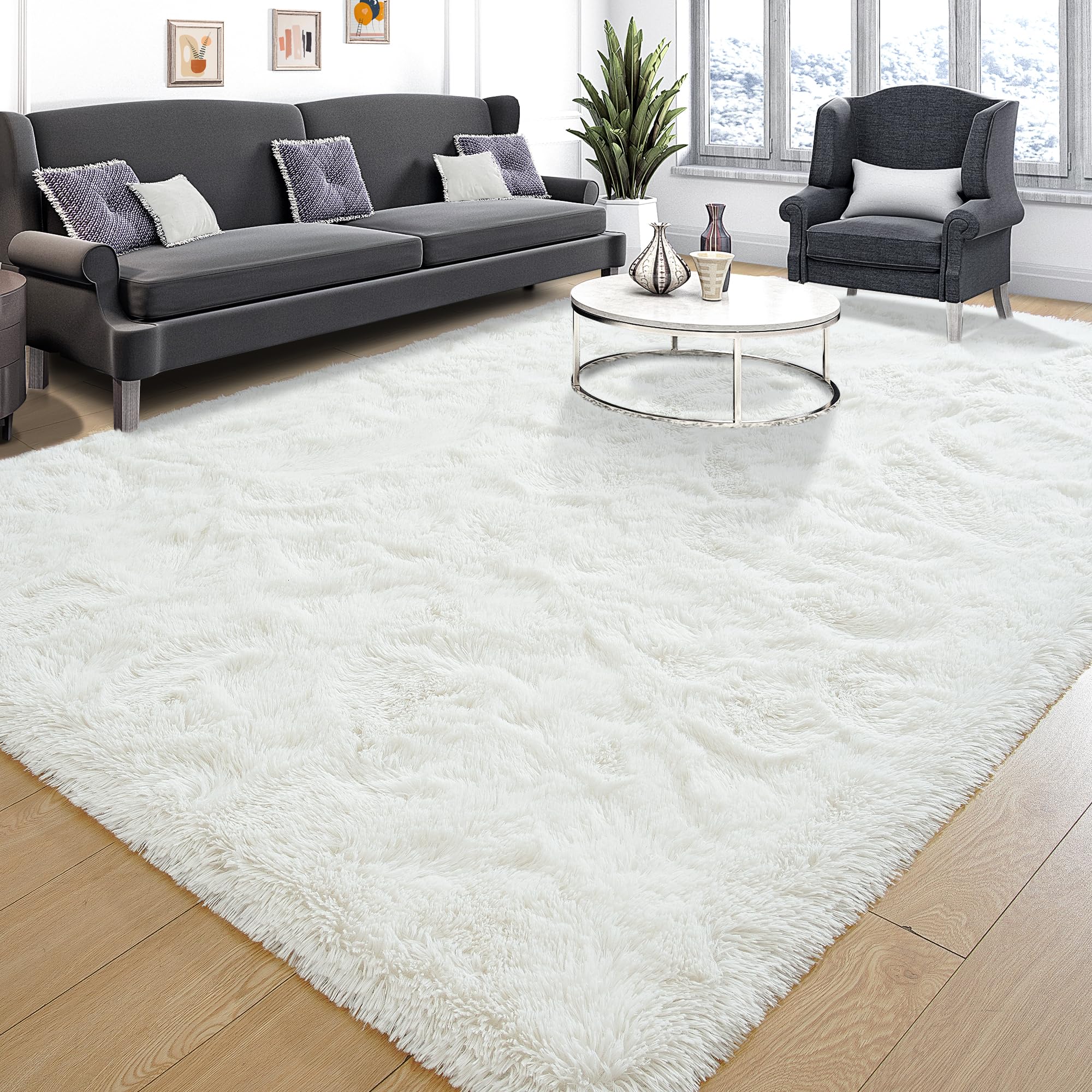 Tepook Fluffy Large Rugs for Living Room, Shag Area Rug 6x9 Soft Carpet for Bedroom, Modern Shaggy Rug for Kids Boys Girls, Plush Indoor Nursery Home Decor Rug with Non-Slip Bottom, Cream White