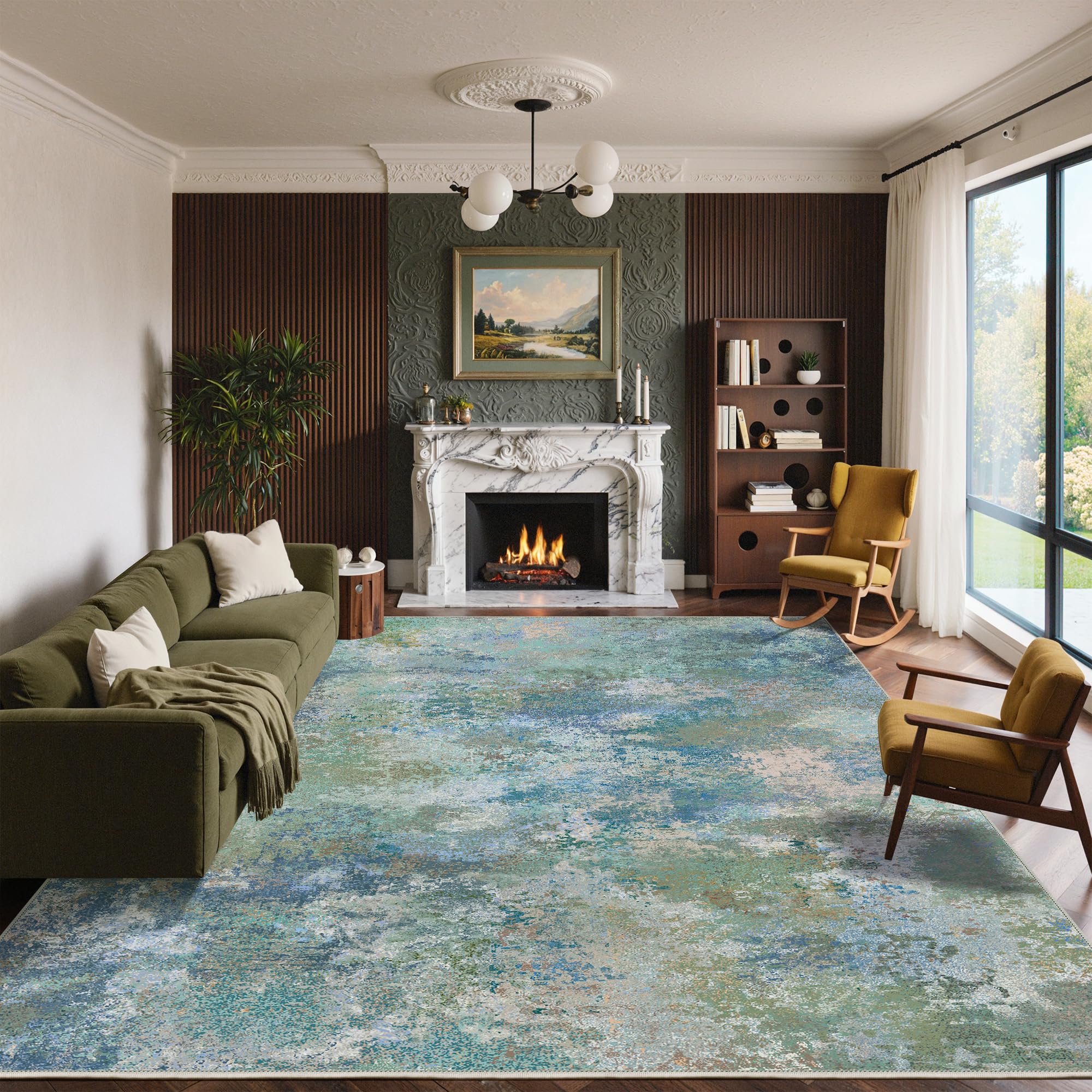 BEIMO Area Rugs 10x14 for Living Room, Blue Green Washable Abstract Rug