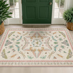 3x5 Flower Area Rug for Girls Bedroom - Washable Light Pink Large Entryway Rug for Laundry Room, Kitchen, Bedroom, Dorm, Insect Print Vintage Floral Non-Slip Throw Rug Low Pile Stain Resistance