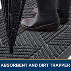 Smiry Front Door Mat Outside Entrance, Heavy Duty Sturdy Natural Rubber Doormat, Trap Dirt and Moisture, Easy Clean Low Profile Mats for Indoor Outdoor Entry, Irregular Triangle (29.5x17, Grey)