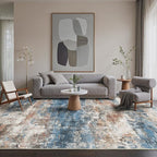Area Rugs 6x9 for Living Room Bedroom, Modern Abstract Machine Washable Rug, Large Soft Low Pile Floor Carpet with Non Slip Backing for Dining Room, Blue/Brick