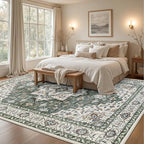 Area Rugs 10x14 Living Room Rug: Washable Rug Soft Vintage Boho Medallion Carpet Indoor Non-Slip Stain Resistant Large Carpets for Bedroom Dining Room Farmhouse Nursery Home Office Green Ivory