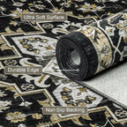 4x6 Area Rugs for Living Room: Washable Rug Soft Vintage Boho Medallion Carpet Indoor Non-Slip Stain Resistant Large Carpets for Bedroom Dining Room Farmhouse Nursery Home Office Black Gold