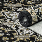 ExpediX 9x12 Area Rugs Living Room: Washable Rug for Bedroom Black Gold
