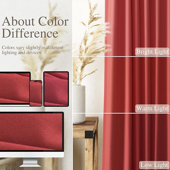 Christmas Red Linen Curtains 108 Inches Long for Living Room Light Filtering Semi Sheer Curtain Back Tab Vintage Neutral Rustic Home Decor Floor to Ceiling High Window for Bedroom 52x108,2 Panels