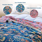 MSGKV Boho Throw Blanket 50"x60" Summer Cotton Blue Floral Throw for Couch