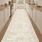 3x18 Washable Runner Rug for Hallway, Non-Slip Long Hallway Runner for Entryway, Soft Vintage Kitchen Mats for Floor, Abstract Dining Room, Bedroom, Living Room Rugs(3'x18', Beige/Ivory)