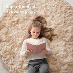 OLANLY Beige Round Rugs for Bedroom - Machine Washable, 5 ft Circle Area Rugs for Living Room, Soft and Fluffy Shaggy Carpet for Teen Girls and Boys, Nursery Rooms, Dorms, Home Decor Aesthetic