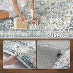 zesthome 9x12 Area Rugs-Washable Rug for Living Room, Non-Slip Backing Rugs, Stain Resistant 9x12 Rug for Bedroom, Ultra-Thin Low Pile Rugs, Vintage Large Home Decor