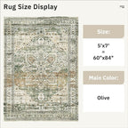 Soalmost 5x7 Area Rugs Low Pile Indoor Washable Trendy Faded Style Rugs for Bedroom Living Room Dining Room Foldable Non-Slip Thin Print Mat Green Olive Beige