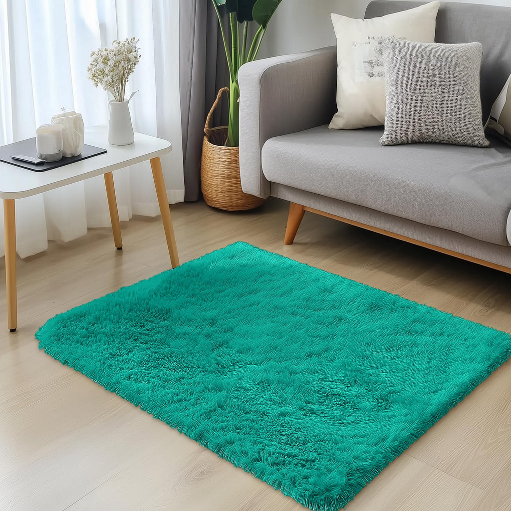 OLANLY 3x5 Machine Washable Small Bedside Rug, Soft Fluffy Shaggy Rugs for Living Room, Bedroom, Indoor Floor Carpet for Kids Girls and Boys, Preppy Dorms, Nursery, Home Decor Aesthetic, Teal Green
