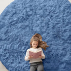 OLANLY Blue Round Rugs for Bedroom - Machine Washable, 9 ft Circle Area Rugs for Living Room, Soft and Fluffy Shaggy Carpet for Teen Girl and Boys, Nursery Rooms, Dorms, Home Decor Aesthetic