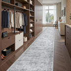 Washable Runner Rug 2.5x14, Non-Slip Long Hallway Runner for Entryway, Soft Vintage Kitchen Mats for Floor, Abstract Dining Room, Bedroom, Living Room Rugs(2.5'x14', Grey/Ivory)