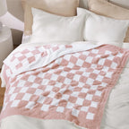 Bedsure GentleSoft Pink Checkered Throw Blanket for Couch - Soft Cozy Fluffy Blanket, Lightweight Warm Knit All Season Plaid Blankets for Bed Sofa, Birthday, for Women, 50x60 Inches