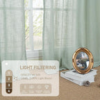LAMIT Light Sage Linen Sheer Curtains for Bedroom, Faux Linen Textured Light Filtering Drapes Back Tab and Rod Pocket Boho Burlap Panels for Farmhouse/Living Room, 2 Panels, 52 x 84 Inch