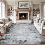 8x10 Area Rugs for Living Room - Washable Rug Modern Abstract Soft Large Neutral Non-Slip Carpet Indoor Floor Thin Carpets for Bedroom Dining Room Farmhouse Nursery Home Office Black
