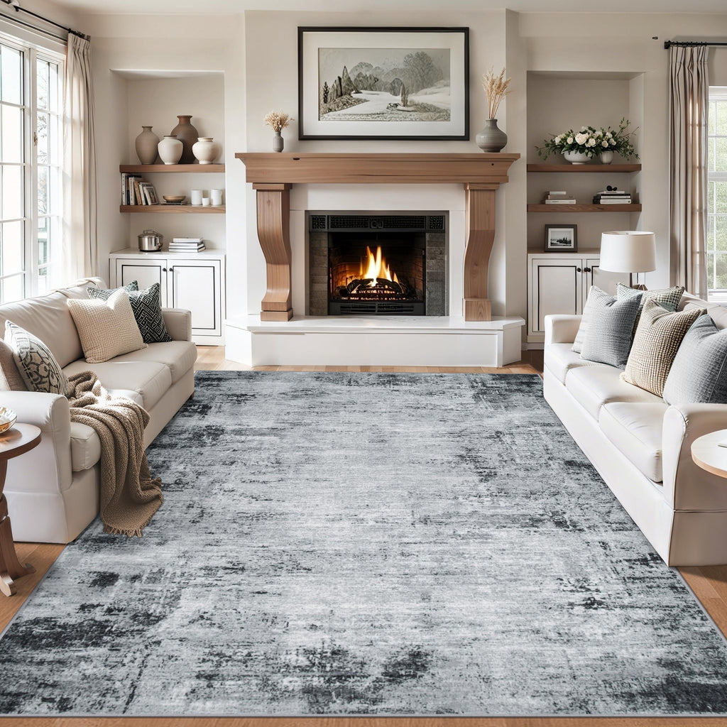 PLHXFR 8x10 Area Rug Living Room: Modern Abstract Washable Carpet Black