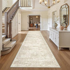 3x10 Runner Rug Non Slip Washable for Entryway, Vintage Hallway Runner for Front Porch, Laundry Room, Bedroom, Abstract Stain Resistant Thin Indoor Kitchen Mats for Floor(3'x10', Beige/Ivory)