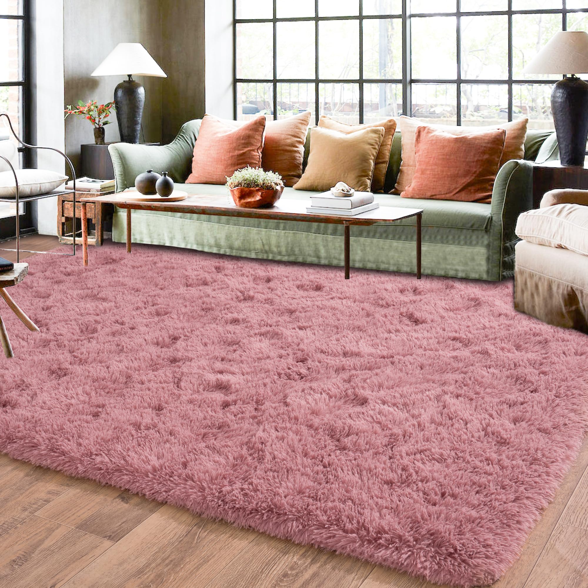 Quntue Rugs for Living Room 8x10, Soft Shaggy Modern Shag Area Rug for Bedroom, Upgrade Non-Slip Plush Fluffy Carpet for Kids Boys Girls Room Home Decor Aesthetic, Blush