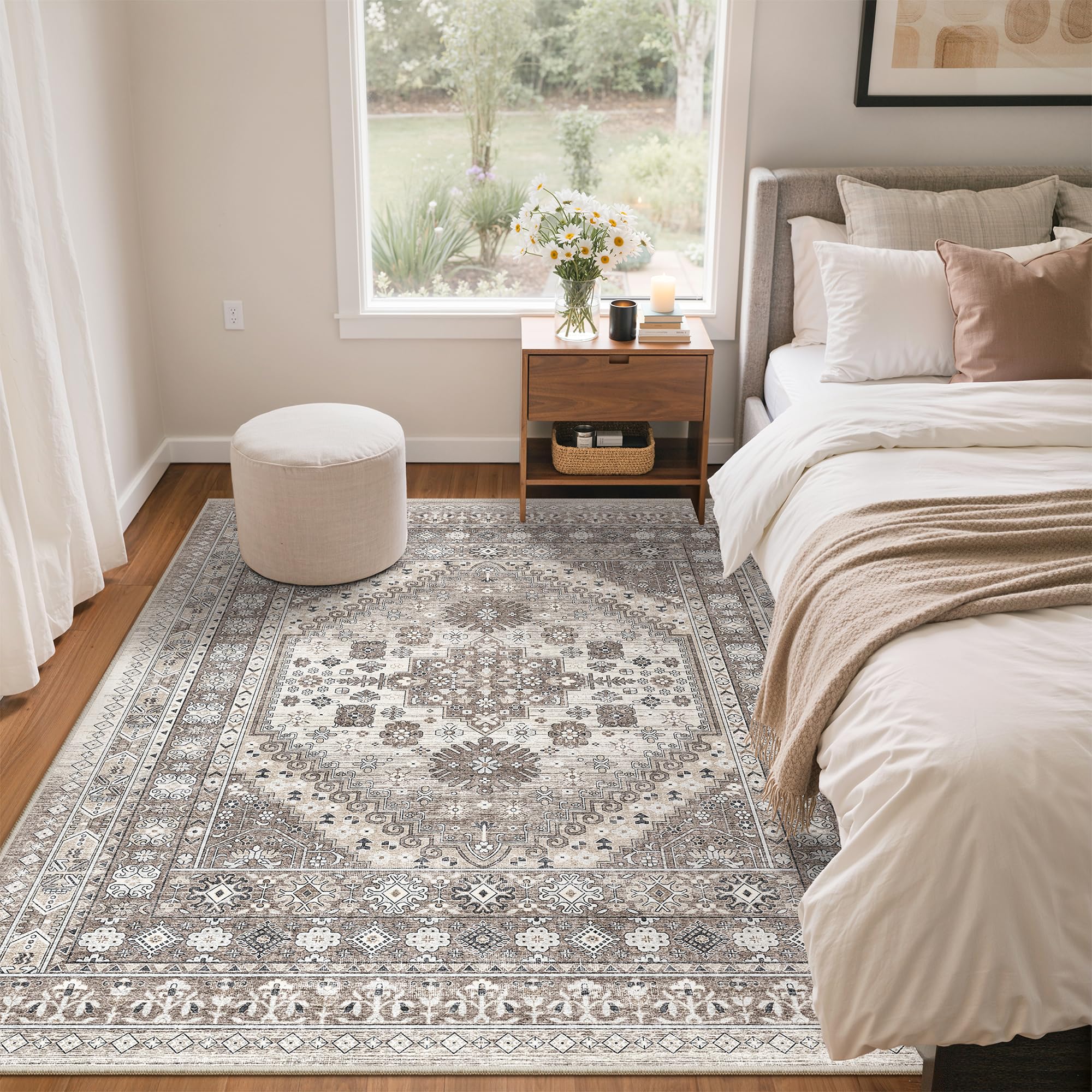 zesthome 3x5 Rug for Entryway,Washable Area Rug,Brown