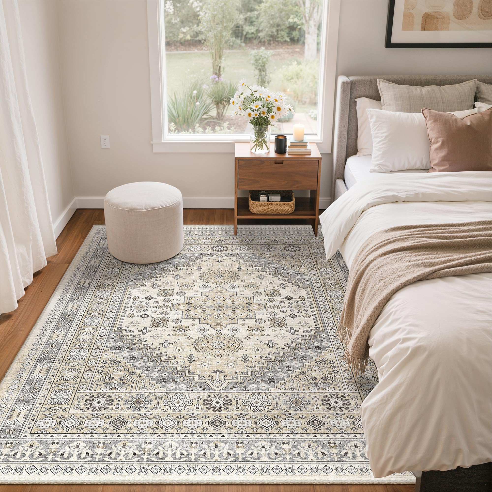 zesthome 4x6 Area Rug for Entryway,Washable Kitchen Rug,Beige