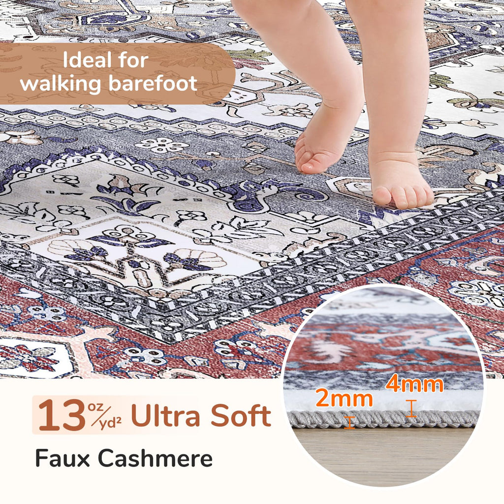 OPPODREAM Soft Area Rugs 2x3, Persian-Inspired Washable Rug, Red & Grey